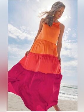 Soft Surroundings Silk Tiered Sherbet Maxi / Size M- NWT
